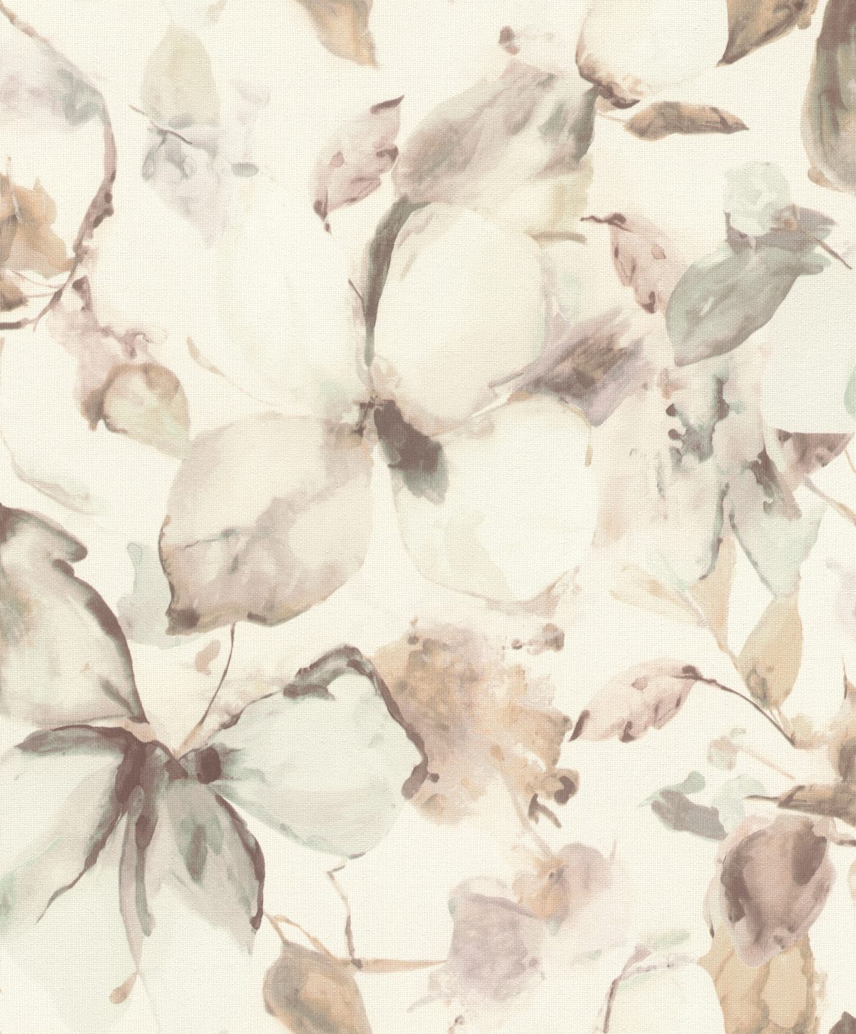 Papel mural non-woven lavable para interiores con diseño floral acuarela en tonos crema y verdes