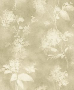 Papel mural non-woven lavable para interiores con diseño de flores en crema que se funden en tonos sepia verdosos como juego de luces y sombras