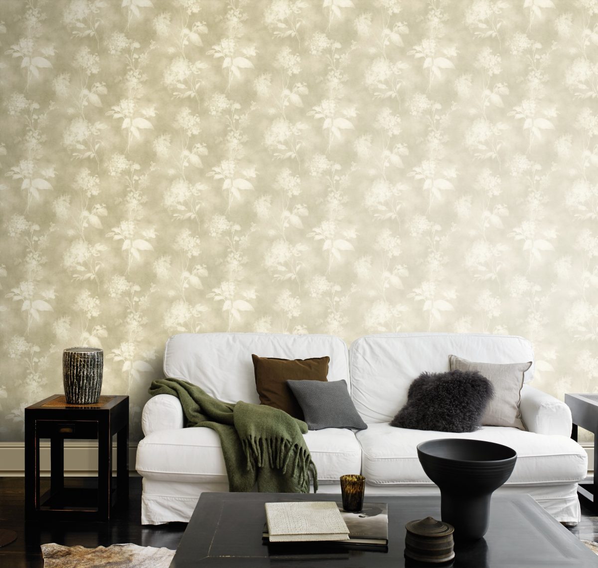 Papel mural non-woven lavable para interiores instalado en living