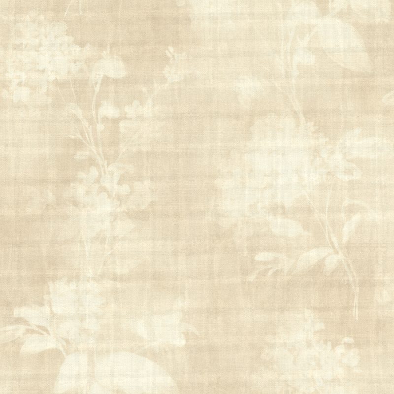 Papel mural non-woven lavable para interiores con diseño de flores beige que se funden en juego de luces y sombras