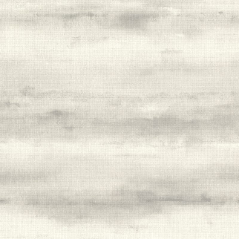Papel mural non-woven lavable para interiores con diseño degradado de acuarela en gris y blanco crema, crean un efecto de rayas horizontales