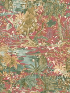 Papel mural non-woven lavable para interiores diseño de paisaje oriental en varios colores, rojo, celeste, verdes