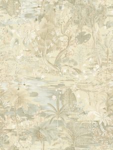 Papel mural non-woven lavable para interiores diseño de paisaje oriental en varios colores, beige, gris, café