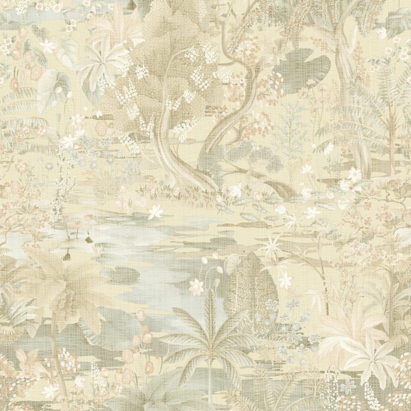 Papel mural non-woven lavable para interiores diseño de paisaje oriental en varios colores, beige, gris, café