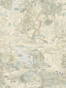 Papel mural non-woven lavable para interiores diseño de paisaje oriental en varios colores, verde claro, beige, rosado