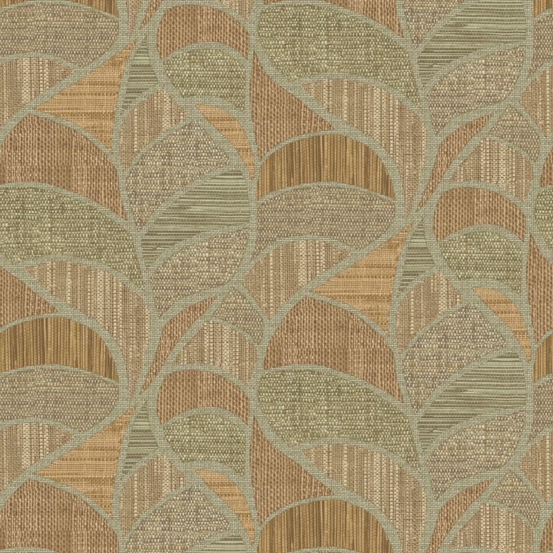 Papel mural non-woven lavable para interiores diseño de hojas monstera formado por diferentes fibras, en colores café, beige, verde