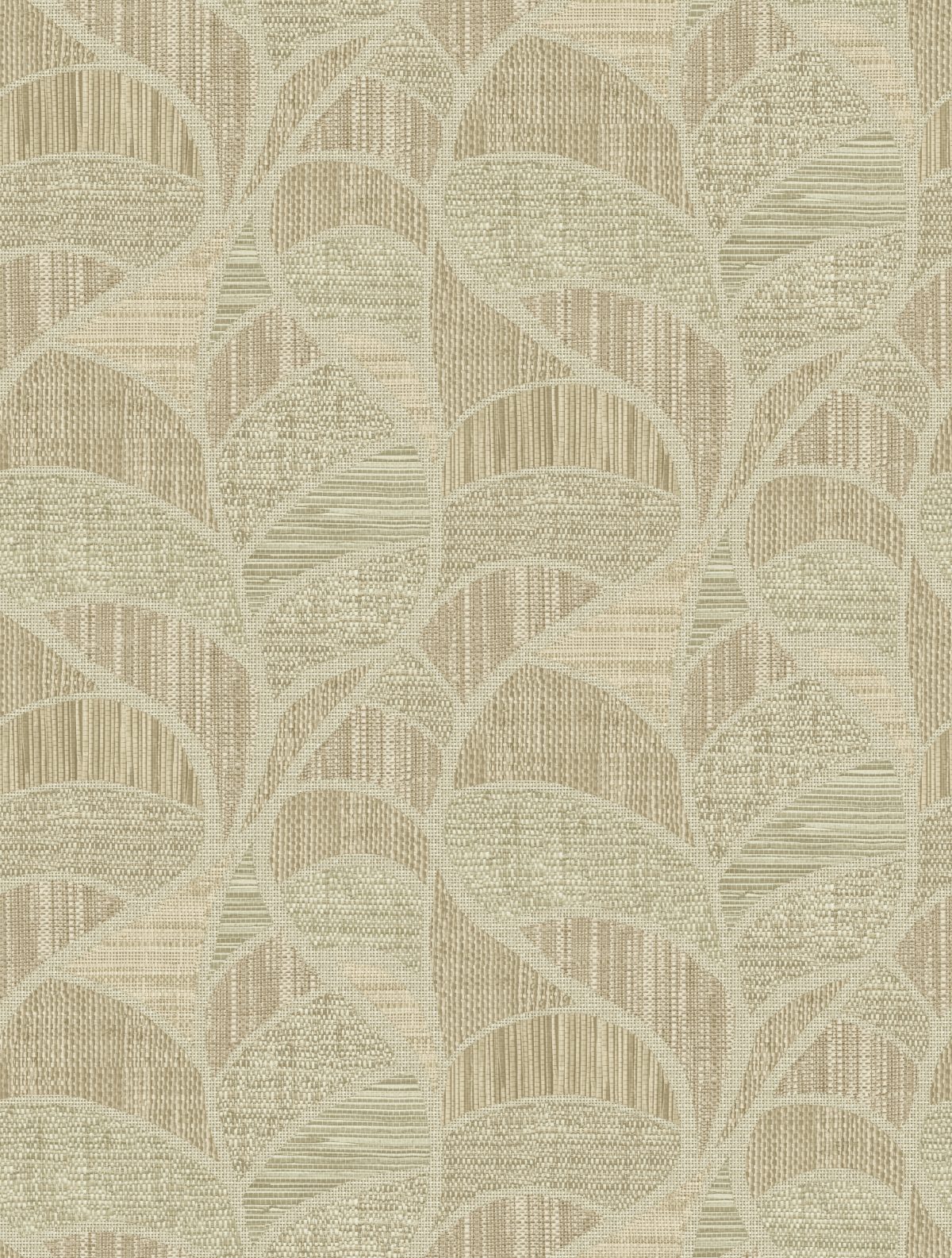 Papel mural non-woven lavable para interiores diseño de hojas monstera formado por diferentes fibras, en color beige