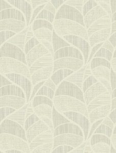 Papel mural non-woven lavable para interiores diseño de hojas monstera formado por diferentes fibras, en color beige claro