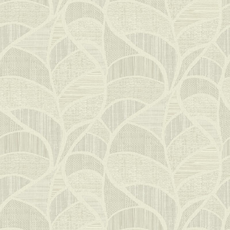 Papel mural non-woven lavable para interiores diseño de hojas monstera formado por diferentes fibras, en color beige claro