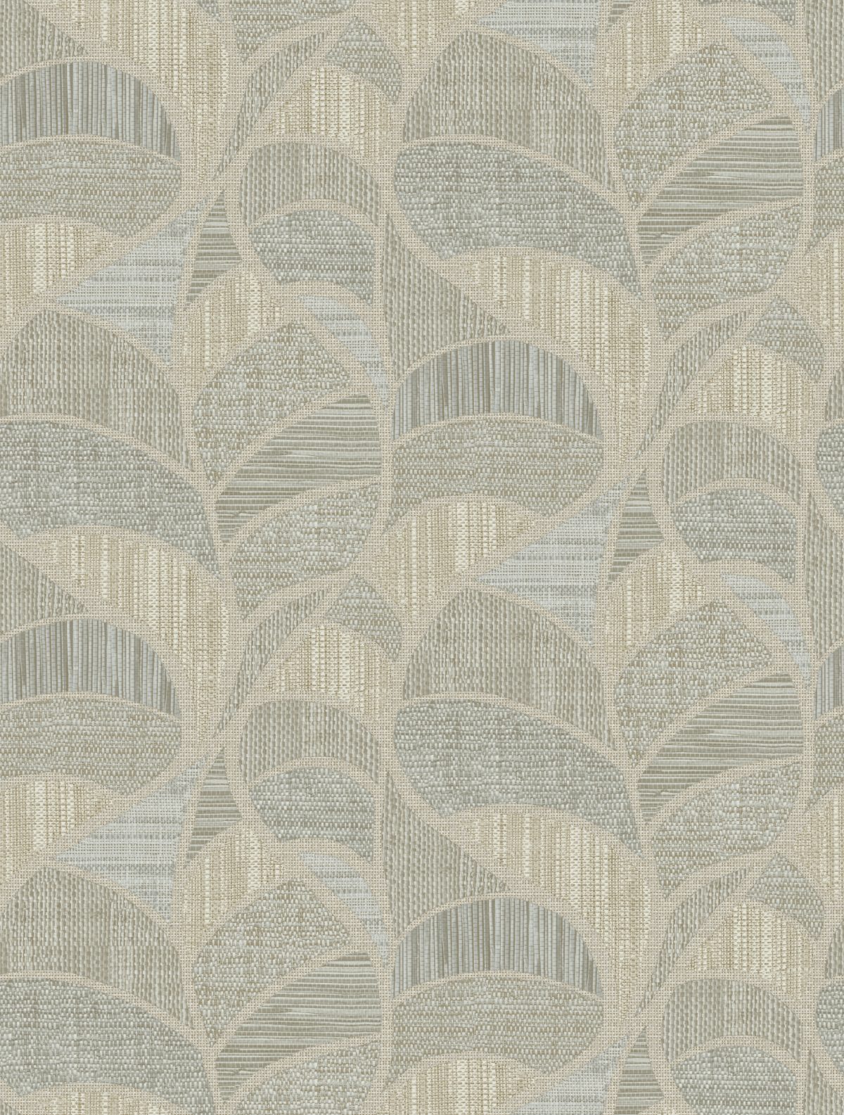 Papel mural non-woven lavable para interiores diseño de hojas monstera formado por diferentes fibras, en colores gris y beige