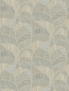 Papel mural non-woven lavable para interiores diseño de hojas monstera formado por diferentes fibras, en colores gris y beige