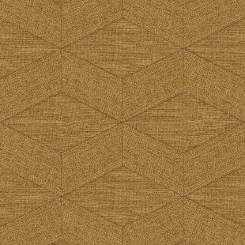 Papel mural non-woven lavable para interiores, con patrón geométrico diseño Kita, en color café tipo ámbar anaranjado