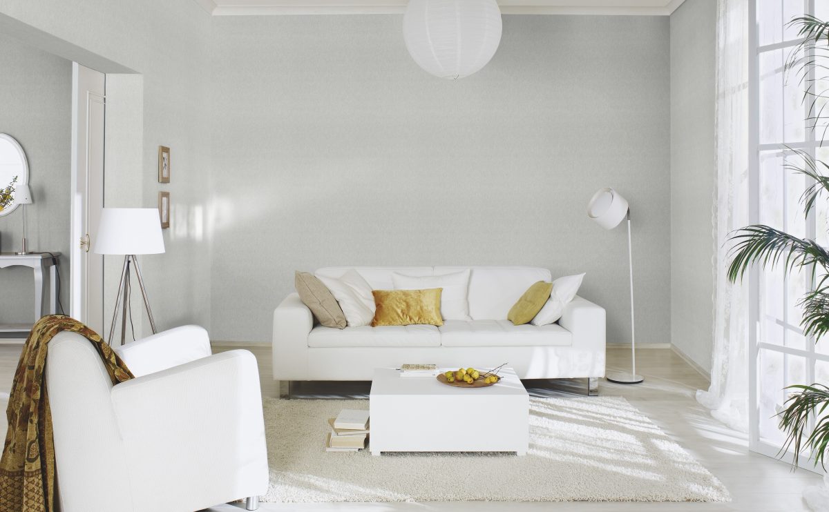 Papel mural non-woven lavable para interiores instalado en living