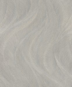 Papel mural non-woven lavable para interiores metalizado con un diseño de ondas con líneas que le dan relieve en color gris plata