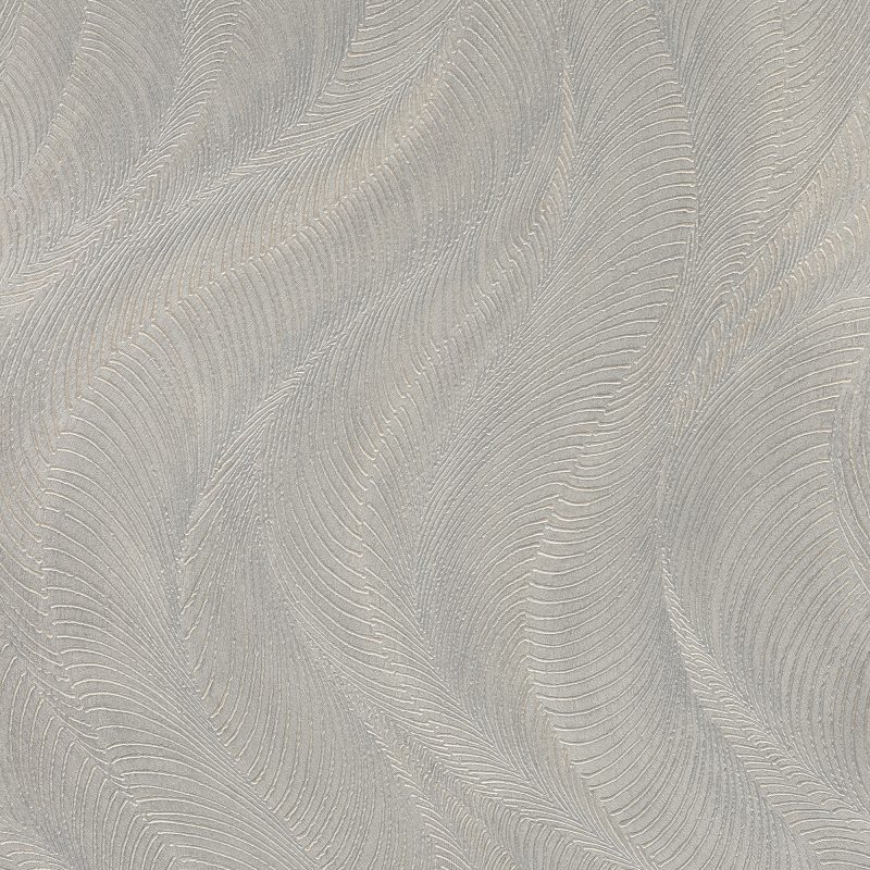 Papel mural non-woven lavable para interiores metalizado con un diseño de ondas con líneas que le dan relieve en color gris plata