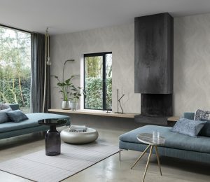 Papel mural non-woven lavable para interiores instalado en living