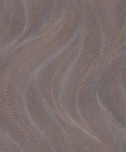 Papel mural non-woven lavable para interiores con un diseño de ondas con líneas que le dan relieve en color café oscuro y cobre