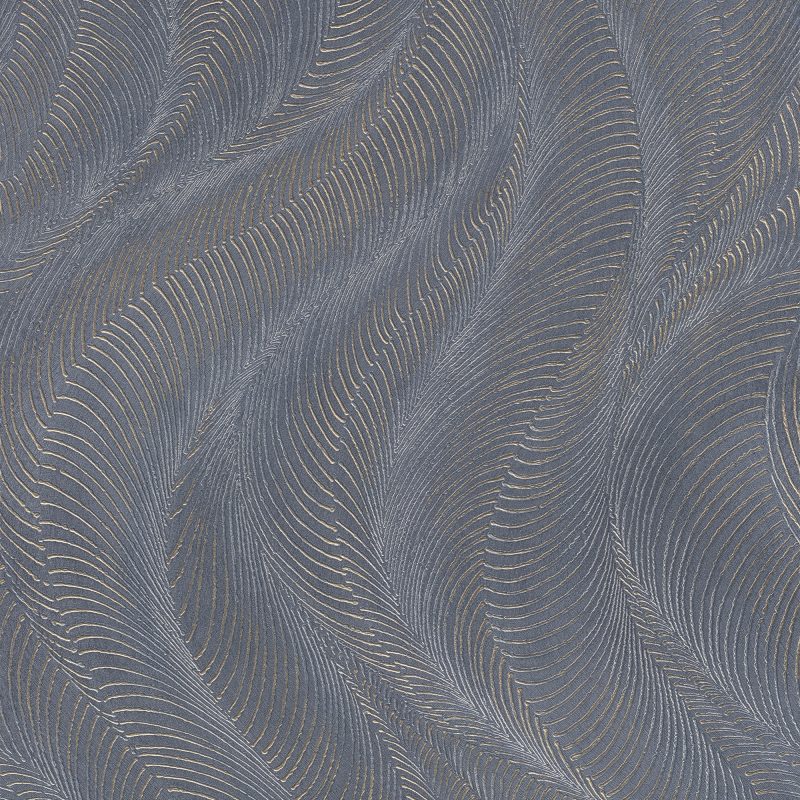 Papel mural non-woven lavable para interiores con un diseño de ondas con líneas que le dan relieve en color gris grafito, plata