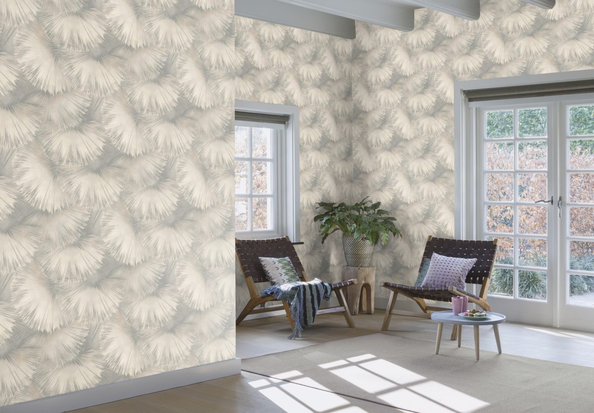 Papel mural non-woven lavable para interiores instalado en living