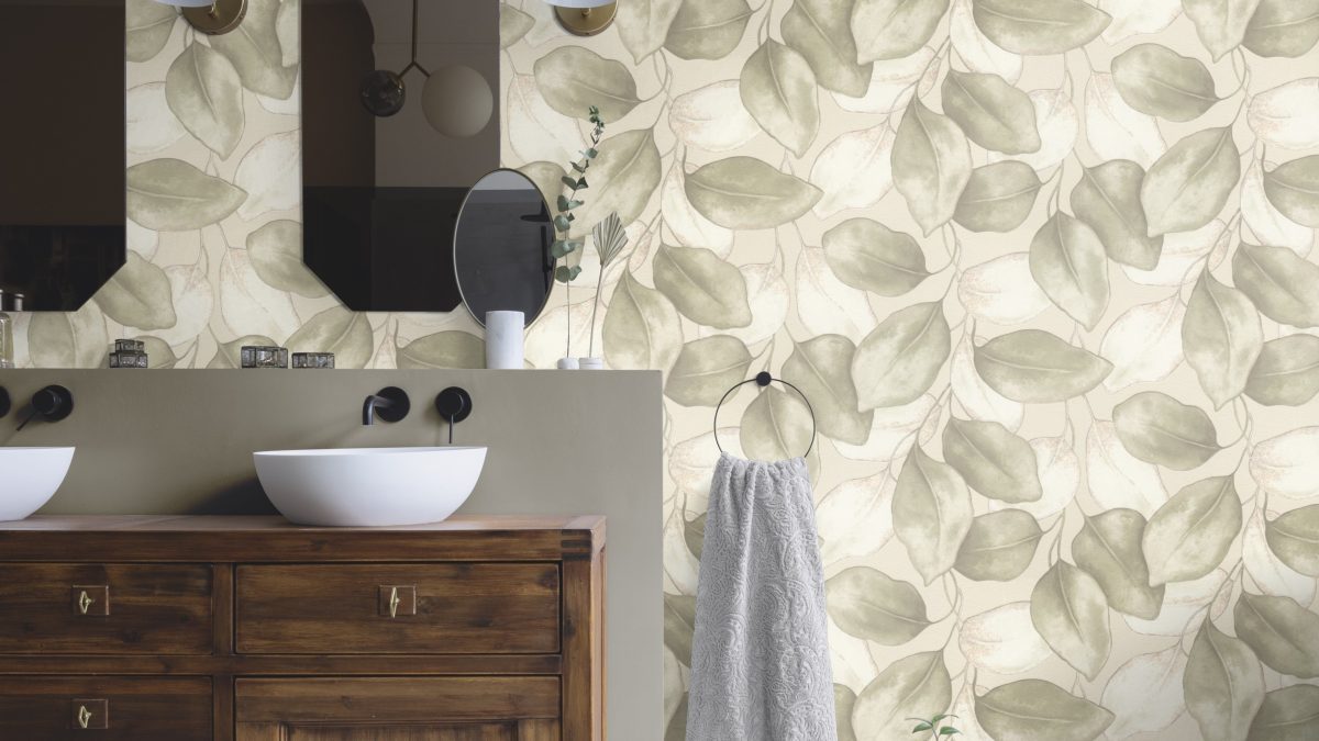Papel mural non-woven lavable para interiores instalado en baño de visitas
