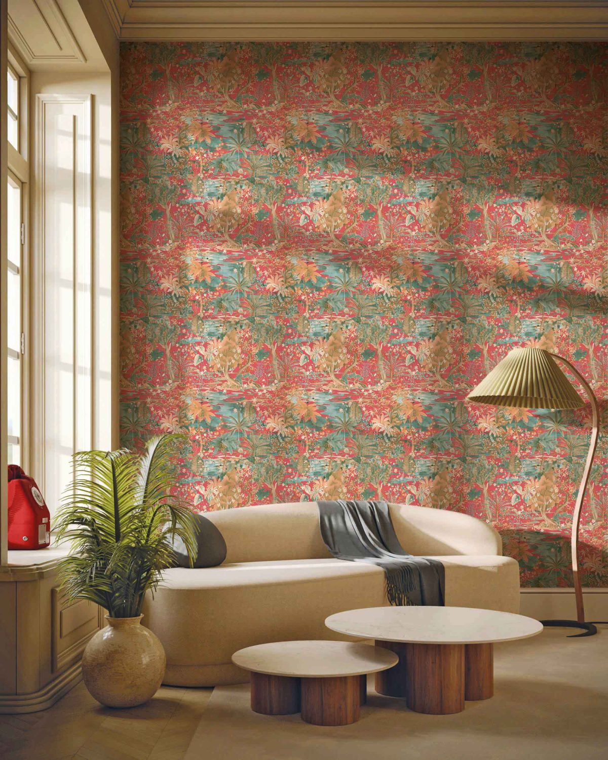 Papel mural non-woven lavable para interiores instalado en living