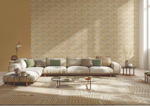 Papel mural non-woven lavable para interiores instalado en living