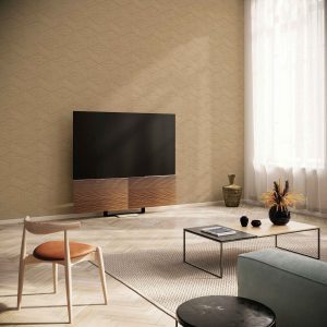 Papel mural non-woven lavable para interiores instalado en sala de estar