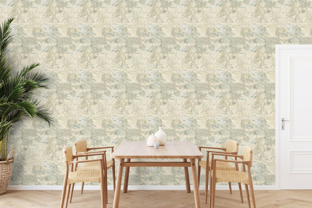 Papel mural non-woven lavable para interiores instalado en comedor