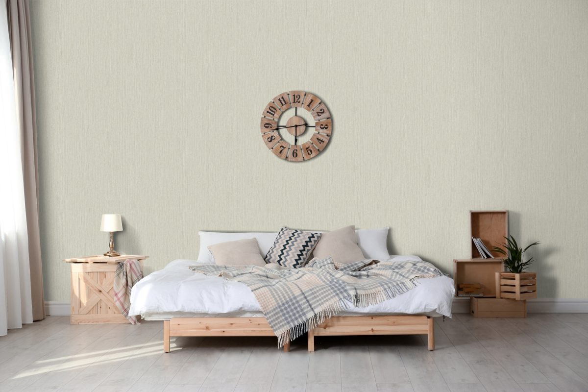 Papel mural non-woven lavable para interiores instalado en dormitorio