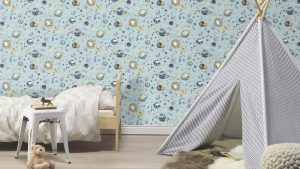 Papel mural infantil non-woven lavable para interiores con diseño de galaxia, estrellas, cometas y planetas