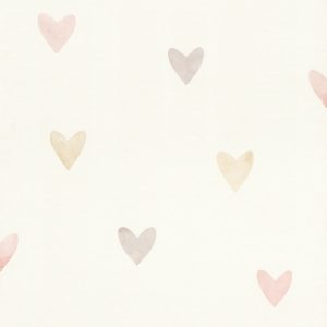Papel mural infantil non-woven lavable con diseño de corazones de acuarela para habitaciones infantil o de niños