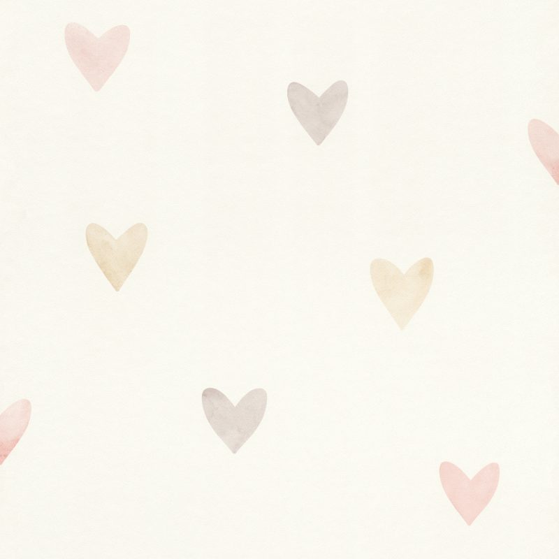 Papel mural infantil non-woven lavable con diseño de corazones de acuarela para habitaciones infantil o de niños