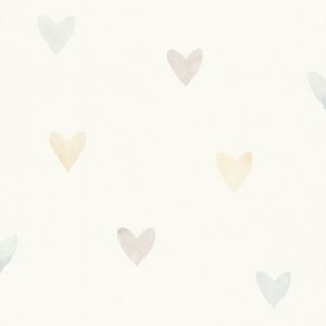 Papel mural infantil non-woven lavable con diseño de corazones de acuarela para habitaciones infantil o de niños