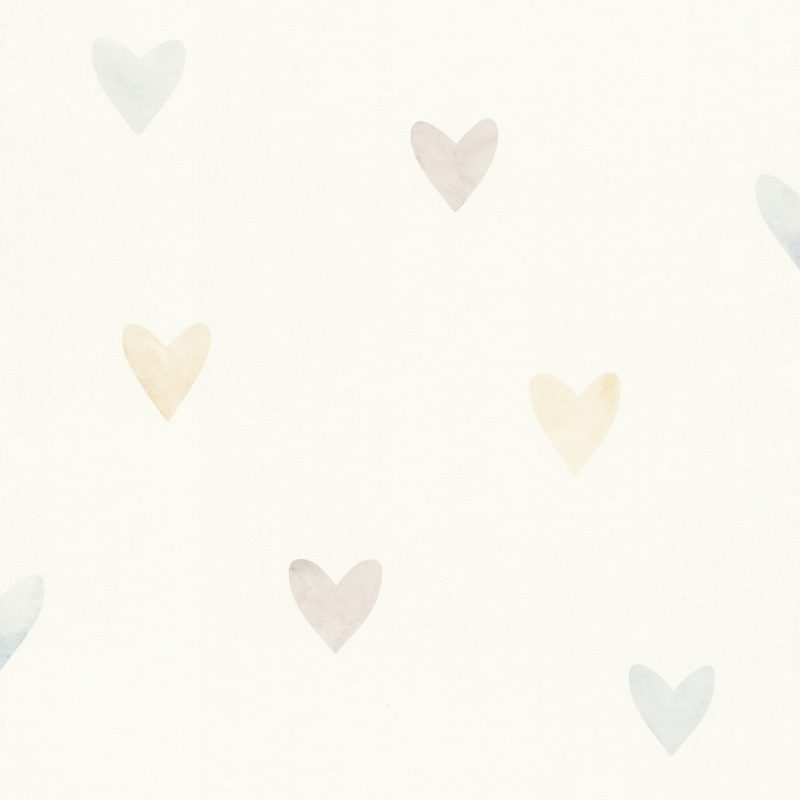 Papel mural infantil non-woven lavable con diseño de corazones de acuarela para habitaciones infantil o de niños