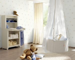 Papel mural infantil non-woven lavable con diseño de corazones de acuarela para habitaciones infantil o de niños