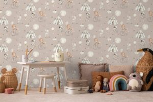 Papel mural infantil non-woven lavable con diseño de animales en el circo