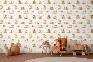 Papel mural infantil non-woven lavable con diseño de animalitos del bosque