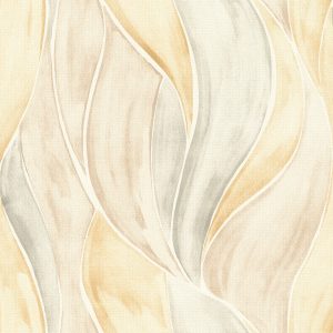 Papel mural non-woven lavable para interiores con un diseño de grandes hojas que forman suaves ondas acuareladas