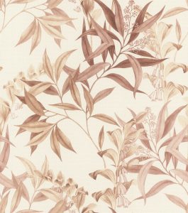 Papel mural non-woven lavable para interiores con un delicado diseño de hojas y flores acampanadas en acuarela