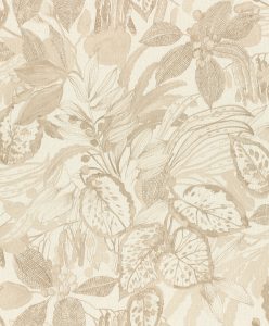 Papel mural non-woven lavable para interiores con estampado floral y hojas