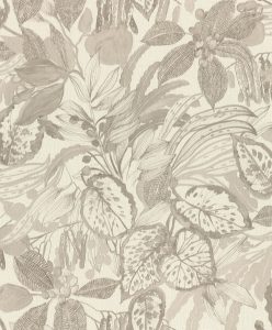 Papel mural non-woven lavable para interiores con estampado floral y hojas