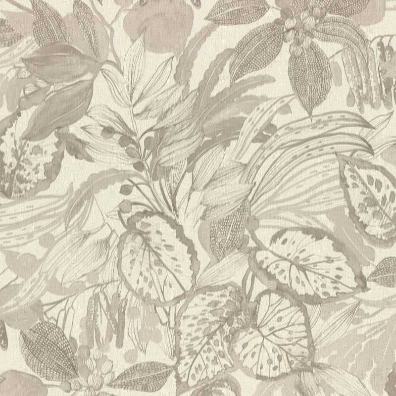 Papel mural non-woven lavable para interiores con estampado floral y hojas