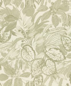 Papel mural non-woven lavable para interiores con estampado floral y hojas