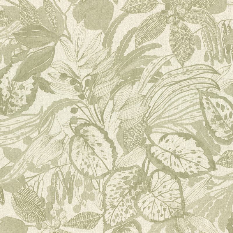 Papel mural non-woven lavable para interiores con estampado floral y hojas