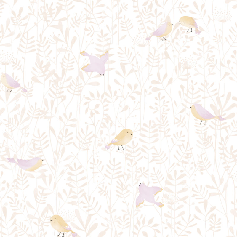 Papel mural infantil Kids & Kids Muresco diseño pajaritos vinílico lavable