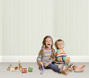 Papel mural infantil Kids & Kids Muresco diseño rayas vinílico lavable para dormitorios de niños y niñas.