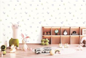 Papel mural infantil Kids & Kids Muresco diseño animalitos del bosque vinílico lavable, para dormitorios de niños y niñas.