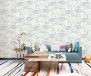 Papel mural infantil Kids & Kids Muresco diseño ramitas y flores, vinílico lavable, para dormitorios de niños y niñas.