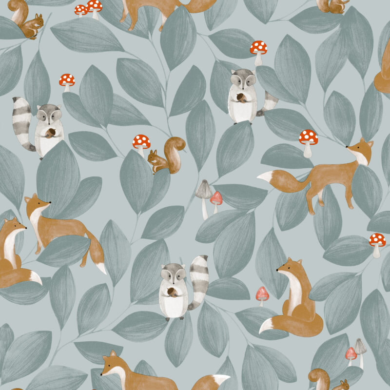 Papel mural infantil Kids & Kids Muresco diseño animales del bosque, vinílico lavable