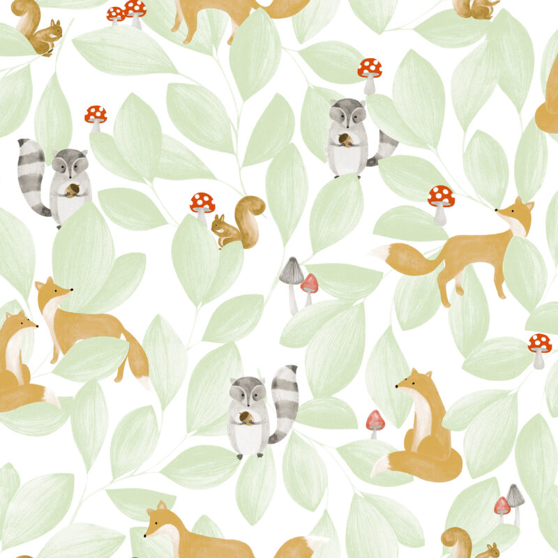 Papel mural infantil Kids & Kids Muresco diseño animales del bosque, vinílico lavable
